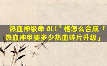 热血神级命 🌳 格怎么合成「热血神甲要多少热血碎片升级」